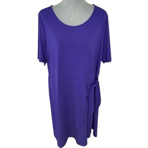 H by Halston Womens 1XP Faux Wrap Dress Purple Short Sleeve City Career Classic